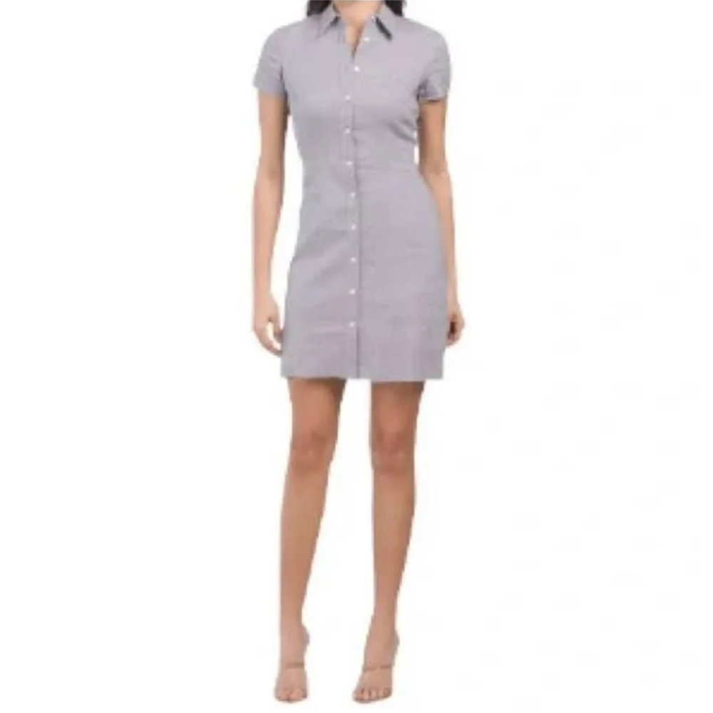 Theory Short Sleeve Linen Dress in Lavender Melange Eco Sharkskin